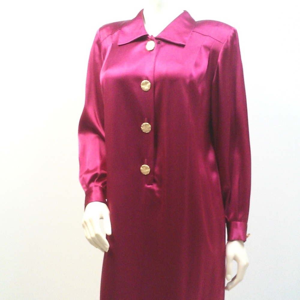 Vintage Satin Shirt Dress Pleated Shift Elegant Cocktail Barbiecore 10P